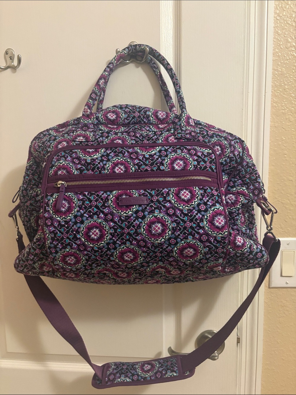 Vera Bradley Large Weekender Duffel Bag with detachable strap Purple floral